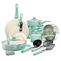 GreenLife Aluminium Nonstick Cookware Set, 1QT covered saucepan, 2QT covered saucepan, 5QT covered stockpot, 2.5QT covered saute pan, 16 Piece (Turquoise)