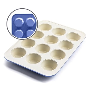 greenlife bakeware healthy ceramic nonstick 12 cup muffin and cupcake baking pan pfas-free periwinkle