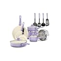 GreenLife CC001792-001 Ceramic Cookware Set, 1QT covered saucepan, 2QT covered saucepan, 5QT covered stockpot, 2.5QT covered saute pan, 16 Piece (Lavender)