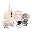 GreenLife CC002377-001 Ceramic Cookware Set, 1Qt covered saucepan, 2Qt covered saucepan, 5Qt covered stockpot, 2. 5Qt covered saute pan, 16 Piece (Soft Pink)