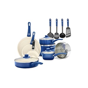 greenlife cc002378-001 aluminium ceramic nonstick cookware set 1qt covered saucepan 2qt covered saucepan 5qt covered stockpot 2 5qt covered saute pan 16 piece blue