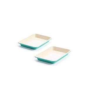 greenlife healthy ceramic nonstick 934 x 734 toaster oven cookie sheet baking pan set pfas-free turquoise