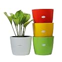 GREENON® Set of 4 (8 Pieces) 10 Inch Self Watering Plant Pots | White,Yellow,Green,Red Outer &amp; Black Inner Flower Pots | UnFadable Plastic | Premium Indoor &amp; Balcony Planters | Low Maintenance Gamla