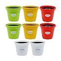 GREENON Plant Pot 4 Inch Small Multi Colour | Pack of 8 | Self Water Planter | UV Treated Gamla | Virgin Plastic Flower Pot | Color Outer Black Inner | 2 Red,2 White,2 Yellow,2 Green