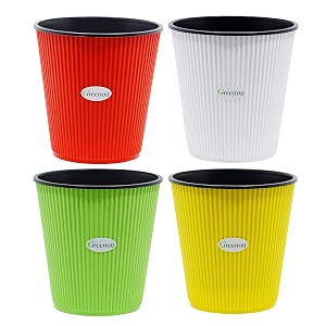greenon 7 inch self-watering plant pot set of 4 8 pots  multicolour outer with black inner  small indoor flower pot for tabletop amp countertop  unfadable virgin plastic  low maintenance gamla