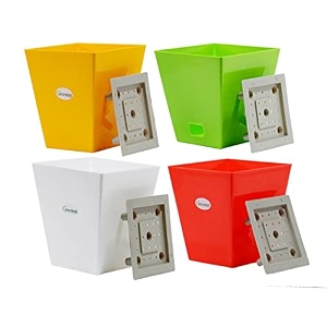 greenon plant pot 7 inch square multi colour  pack of 4  self water planter  uv treated gamla  virgin plastic flower pot  color outer black inner  redwhiteyellowgreen