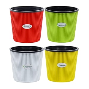 greenon 5 inch plant pot multi colour pack of 4 8 pots  self water planter  redwhiteyellowgreen  uv treated gamla  virgin plastic flower pot  color outer black inner