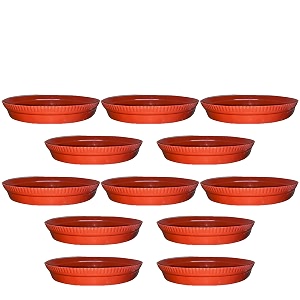 greenri 10 inches pack of 12 heavy duty plastic round planter bottom tray platesaucer detachable uv treated flower pots base plate for extra water collection - red