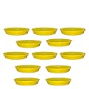 GREENRI 10 Inches (Pack of 12) Heavy Duty Plastic Round Planter Bottom Tray (Plate/Saucer), Detachable UV Treated Flower Pots Base Plate for Extra Water Collection - Yellow