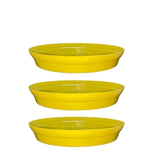 greenri 10 inches pack of 3 heavy duty plastic round planter bottom tray platesaucer detachable uv treated flower pots base plate for extra water collection - yellow