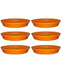 GREENRI 10 Inches (Pack of 6) Heavy Duty Plastic Round Planter Bottom Tray (Plate/Saucer), Detachable UV Treated Flower Pots Base Plate for Extra Water Collection - Orange