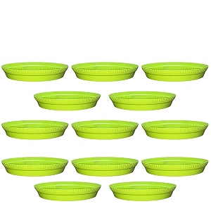 greenri 4 inches pack of 12 heavy duty plastic round planter bottom tray platesaucer detachable uv treated flower pots base plate for extra water collection - green
