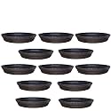 GREENRI 4 Inches (Pack of 12) Heavy Duty Plastic Round Planter Bottom Tray (Plate/Saucer), Detachable UV Treated Flower Pots Base Plate for Extra Water Collection - Brown