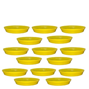 greenri 4 inches pack of 15 heavy duty plastic round planter bottom tray platesaucer detachable uv treated flower pots base plate for extra water collection - yellow