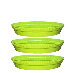 greenri 4 inches pack of 3 heavy duty plastic round planter bottom tray platesaucer detachable uv treated flower pots base plate for extra water collection - green