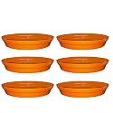 GREENRI 4 Inches (Pack of 6) Heavy Duty Plastic Round Planter Bottom Tray (Plate/Saucer), Detachable UV Treated Flower Pots Base Plate for Extra Water Collection - Orange