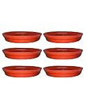 GREENRI 6 Inches (Pack of 6) Heavy Duty Plastic Round Planter Bottom Tray (Plate/Saucer), Detachable UV Treated Flower Pots Base Plate for Extra Water Collection - Red