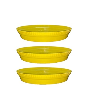 greenri 8 inches pack of 3 heavy duty plastic round planter bottom tray platesaucer detachable uv treated flower pots base plate for extra water collection - yellow