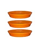 GREENRI 8 Inches (Pack of 3) Heavy Duty Plastic Round Planter Bottom Tray (Plate/Saucer), Detachable UV Treated Flower Pots Base Plate for Extra Water Collection - Orange