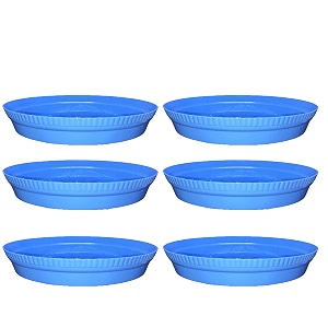greenri 8 inches pack of 6 heavy duty plastic round planter bottom tray platesaucer detachable uv treated flower pots base plate for extra water collection - blue