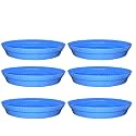 GREENRI 8 Inches (Pack of 6) Heavy Duty Plastic Round Planter Bottom Tray (Plate/Saucer), Detachable UV Treated Flower Pots Base Plate for Extra Water Collection - Blue