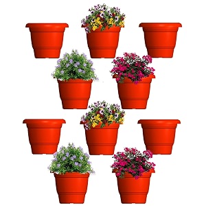 greenri delux 10 inches pack of 10 heavy duty plastic planters pots uv resistant flower pot for indoor amp outdoor use flawless planters pot set for home living room balcony amp garden dcor red