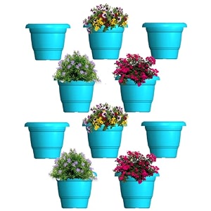 greenri delux 10 inches pack of 10 heavy duty plastic planters pots uv resistant flower pot for indoor amp outdoor use flawless planters pot set for home living room balcony amp garden dcor blue