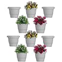 GREENRI Delux 10 Inches (Pack of 10) Heavy Duty Plastic Planters Pots, UV Resistant Flower Pot for Indoor &amp; Outdoor Use, Flawless Planters Pot Set for Home, Living Room, Balcony &amp; Garden Décor (White)