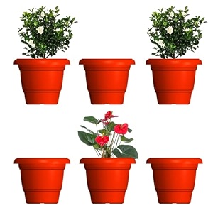 greenri delux 10 inches pack of 6 heavy duty plastic planters pots uv resistant flower pot for indoor amp outdoor use flawless planters pot set for home living room balcony amp garden dcor red