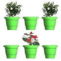 GREENRI Delux 10 Inches (Pack of 6) Heavy Duty Plastic Planters Pots, UV Resistant Flower Pot for Indoor &amp; Outdoor Use, Flawless Planters Pot Set for Home, Living Room, Balcony &amp; Garden Décor (Green)
