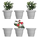 GREENRI Delux 10 Inches (Pack of 6) Heavy Duty Plastic Planters Pots, UV Resistant Flower Pot for Indoor &amp; Outdoor Use, Flawless Planters Pot Set for Home, Living Room, Balcony &amp; Garden Décor (White)