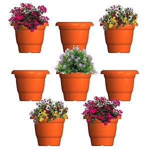 greenri delux 10 inches pack of 8 heavy duty plastic planters pots uv resistant flower pot for indoor amp outdoor use flawless planters pot set for home living room balcony amp garden dcor orange