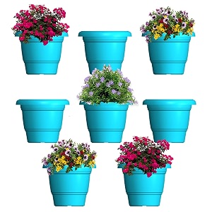 greenri delux 10 inches pack of 8 heavy duty plastic planters pots uv resistant flower pot for indoor amp outdoor use flawless planters pot set for home living room balcony amp garden dcor blue