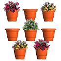 GREENRI Delux 10 Inches (Pack of 8) Heavy Duty Plastic Planters Pots, UV Resistant Flower Pot for Indoor &amp; Outdoor Use, Flawless Planters Pot Set for Home, Living Room, Balcony &amp; Garden Décor (Orange)