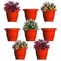 GREENRI Delux 10 Inches (Pack of 8) Heavy Duty Plastic Planters Pots, UV Resistant Flower Pot for Indoor &amp; Outdoor Use, Flawless Planters Pot Set for Home, Living Room, Balcony &amp; Garden Décor (Red)