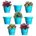 GREENRI Delux 10 Inches (Pack of 8) Heavy Duty Plastic Planters Pots, UV Resistant Flower Pot for Indoor &amp; Outdoor Use, Flawless Planters Pot Set for Home, Living Room, Balcony &amp; Garden Décor (Blue)