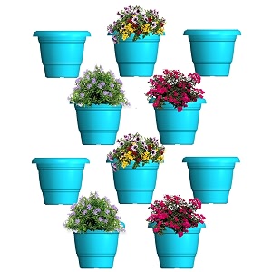 greenri delux 12 inches pack of 10 heavy duty plastic planters pots uv resistant flower pot for indoor amp outdoor use flawless planters pot set for home living room balcony amp garden dcor blue