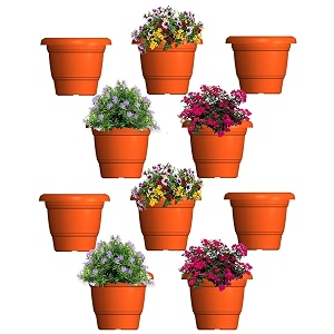 greenri delux 12 inches pack of 10 heavy duty plastic planters pots uv resistant flower pot for indoor amp outdoor useflawless planters pot set for home living room balcony amp garden dcor orange