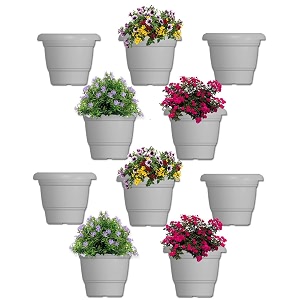 greenri delux 12 inches pack of 10 heavy duty plastic planters pots uvresistant flower pot for indoor amp outdoor use flawless planters pot set for home living room garden dcor amp balconywhite