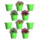 GREENRI Delux 12 Inches (Pack of 10) Heavy Duty Plastic Planters Pots, UV Resistant Flower Pot for Indoor &amp; Outdoor Use, Flawless Planters Pot Set for Home, Living Room, Balcony &amp; Garden Décor (Green)