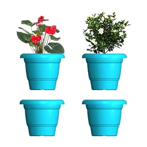 greenri delux 12 inches pack of 4 heavy duty plastic planters pots uv resistant flower pot for indoor amp outdoor use flawless planters pot set for home living room balcony amp garden dcor blue