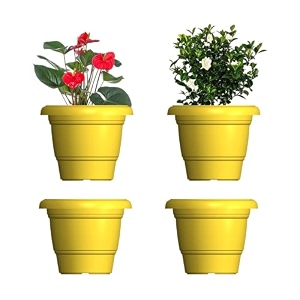 greenri delux 12 inches pack of 4 heavy duty plastic planters pots uv resistant flower pot for indoor amp outdoor use flawless planters pot set for home living room balcony amp garden dcor yellow