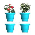 GREENRI Delux 12 Inches (Pack of 4) Heavy Duty Plastic Planters Pots, UV Resistant Flower Pot for Indoor &amp; Outdoor Use, Flawless Planters Pot Set for Home, Living Room, Balcony &amp; Garden Décor (Blue)
