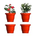 GREENRI Delux 12 Inches (Pack of 4) Heavy Duty Plastic Planters Pots, UV Resistant Flower Pot for Indoor &amp; Outdoor Use, Flawless Planters Pot Set for Home, Living Room, Balcony &amp; Garden Décor (Red)