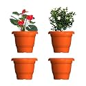 GREENRI Delux 12 Inches (Pack of 4) Heavy Duty Plastic Planters Pots, UV Resistant Flower Pot for Indoor &amp; Outdoor Use, Flawless Planters Pot Set for Home, Living Room, Balcony &amp; Garden Décor (Orange)