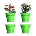 GREENRI Delux 12 Inches (Pack of 4) Heavy Duty Plastic Planters Pots, UV Resistant Flower Pot for Indoor &amp; Outdoor Use, Flawless Planters Pot Set for Home, Living Room, Balcony &amp; Garden Décor (Green)