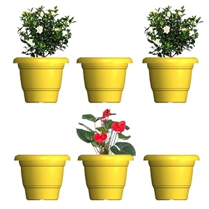 greenri delux 12 inches pack of 6 heavy duty plastic planters pots uv resistant flower pot for indoor amp outdoor use flawless planters pot set for home living room balcony amp garden dcor yellow