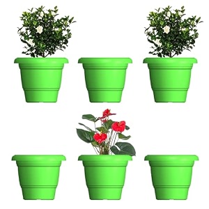 greenri delux 12 inches pack of 6 heavy duty plastic planters pots uv resistant flower pot for indoor amp outdoor use flawless planters pot set for home living room balcony amp garden dcor green
