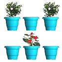GREENRI Delux 12 Inches (Pack of 6) Heavy Duty Plastic Planters Pots, UV Resistant Flower Pot for Indoor &amp; Outdoor Use, Flawless Planters Pot Set for Home, Living Room, Balcony &amp; Garden Décor (Blue)