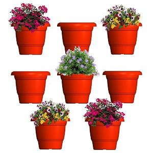 greenri delux 12 inches pack of 8 heavy duty plastic planters pots uv resistant flower pot for indoor amp outdoor use flawless planters pot set for home living room balcony amp garden dcor red